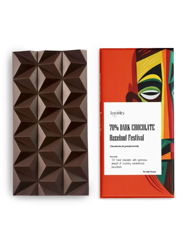 Lemistry 70% Dark Chocolate Bar with Caramelized Hazelnut Cocoa Nut Healthy Food Snacks